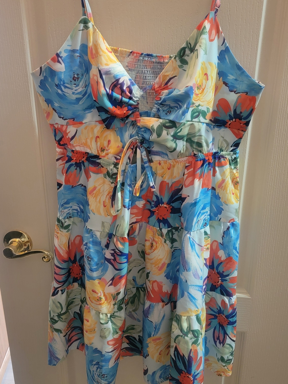 Bright Floral Tiered Sundress with Drawstring